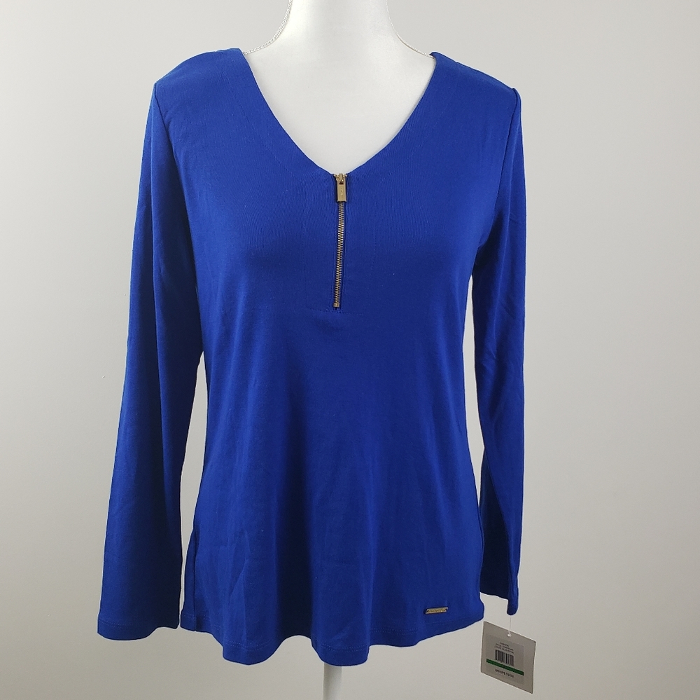 Ellen Tracy long Sleeve Zipfront Top Size Large